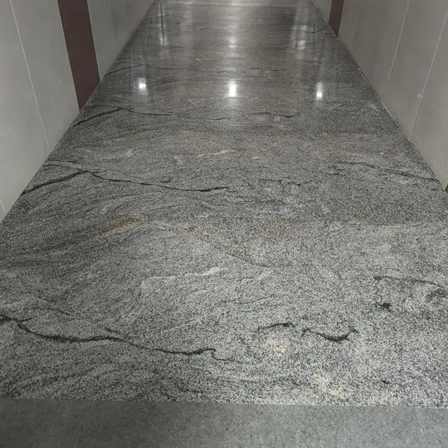 Shining granite corridor floor in a new building